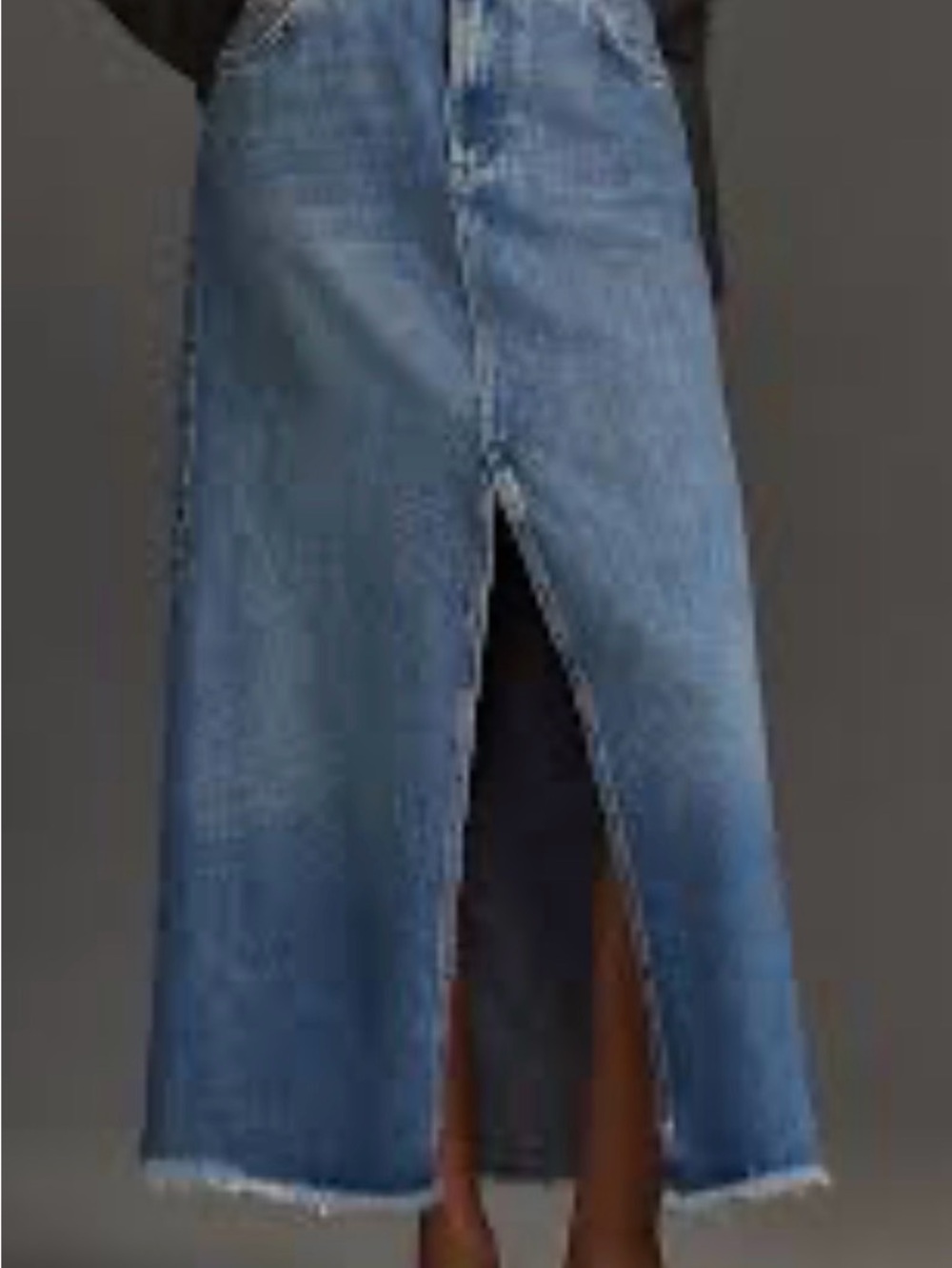 Pilcro Women's Blue Denim Solid Midi Skirt Button Pockets Slit Raw
Hem Sz10 NWOT